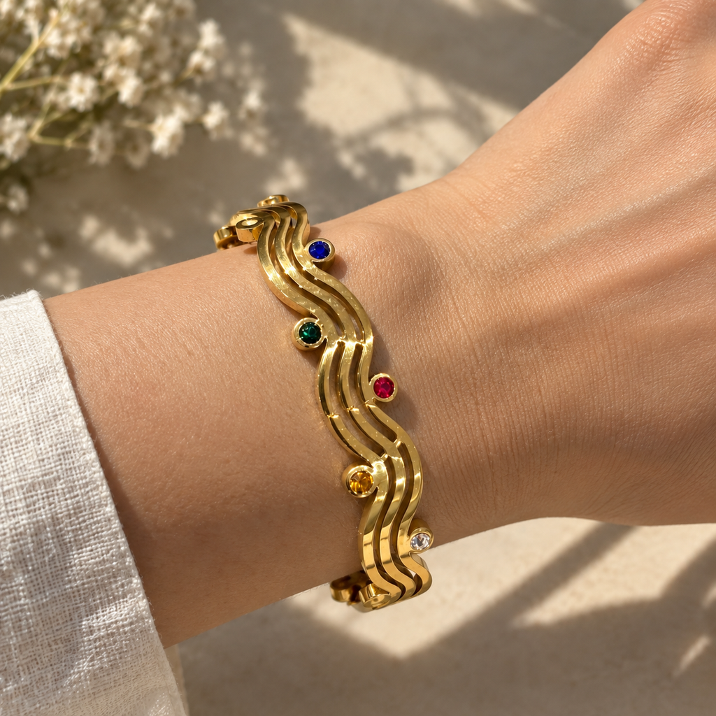 Rainbow Wave Gemstone Cuff