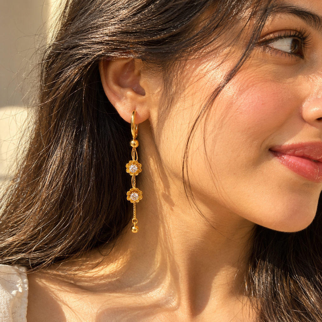 Floral Crystal Chain Earrings