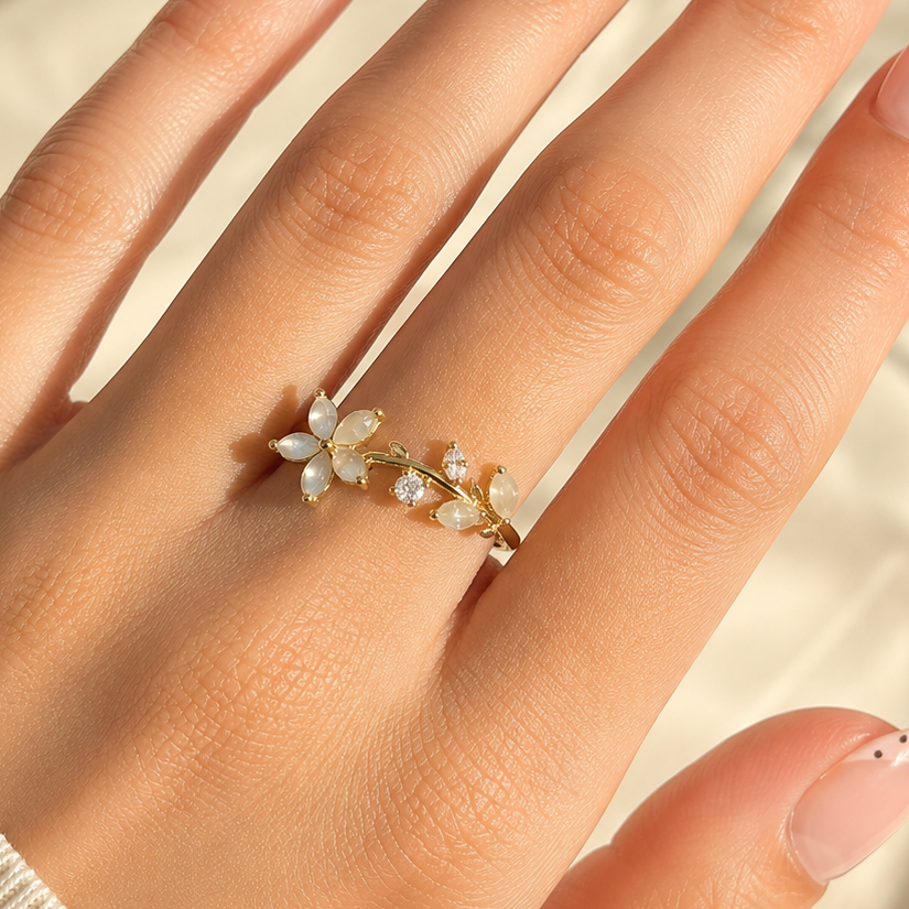 White Crystal Flower Ring