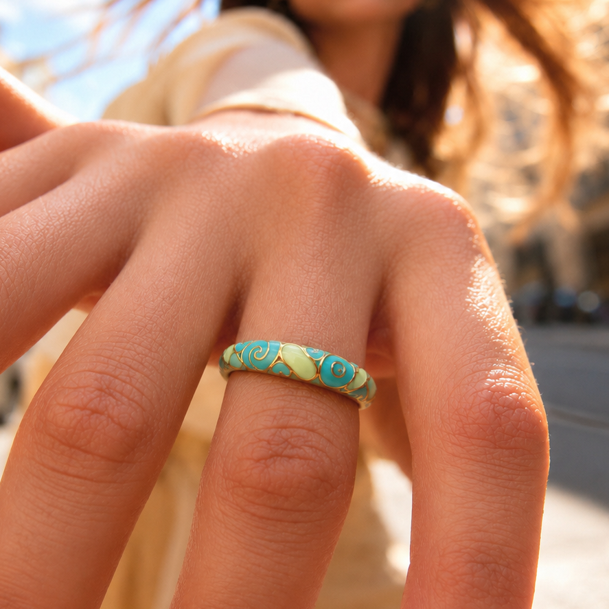 Yellow & Blue Enamel Ring
