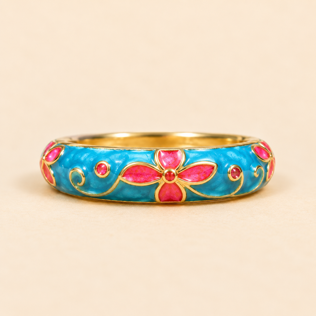 Blue Floral Enamel Ring