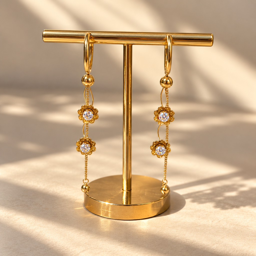 Floral Crystal Chain Earrings