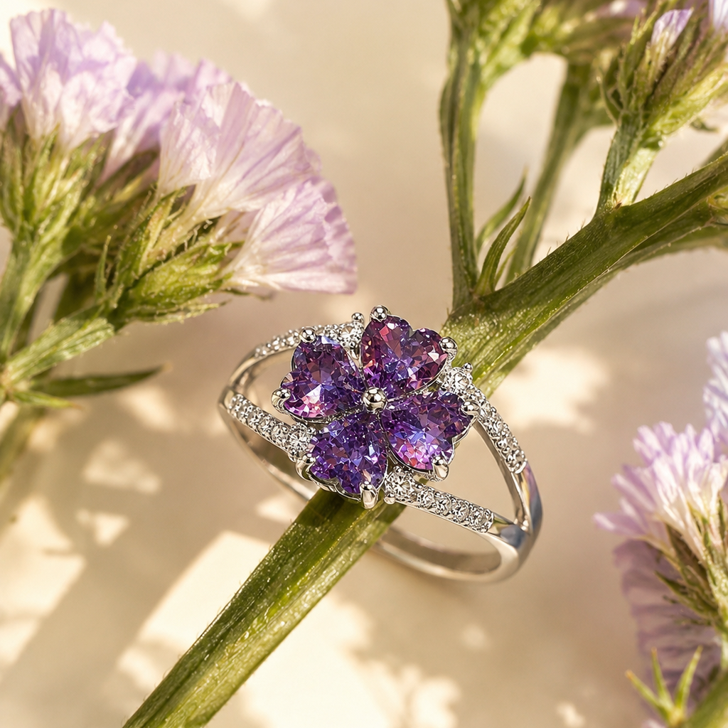 Lavender Heart flower Ring