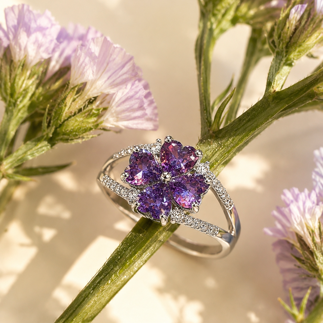 Lavender Heart flower Ring