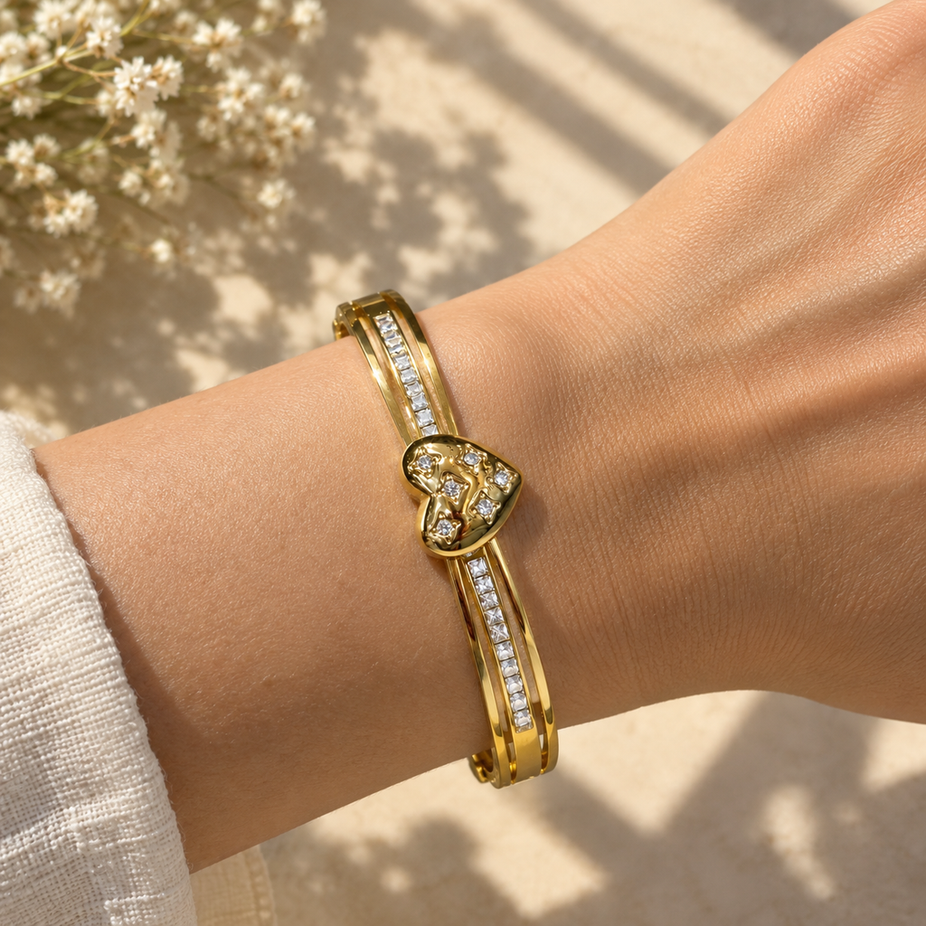 Golden Heart Crystal Cuff