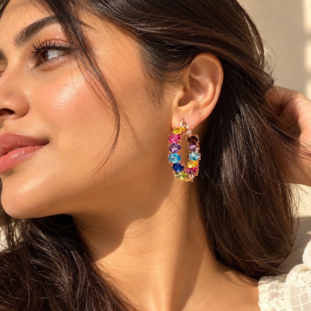Multi Gem Crystal Hoops
