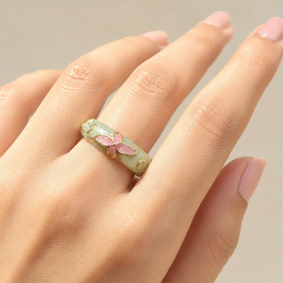 Sea Greenish Blue Enamel Ring