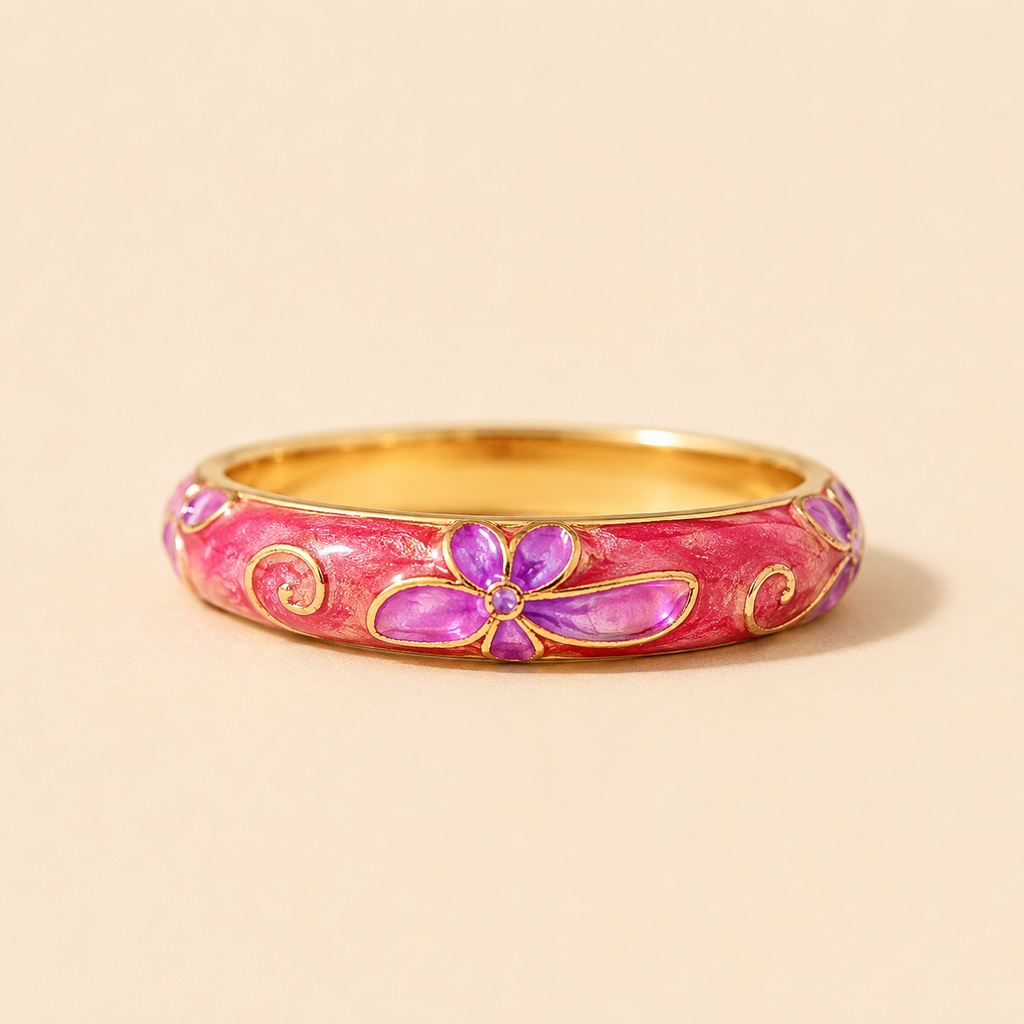 Pink Floral Enamel Ring