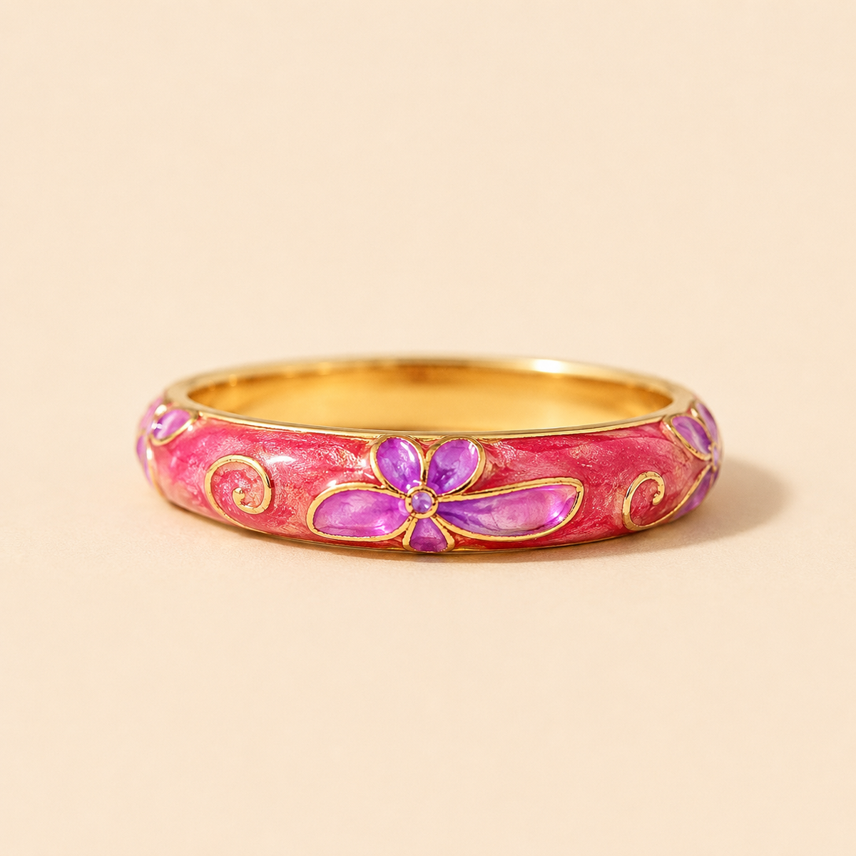Pink Floral Enamel Ring