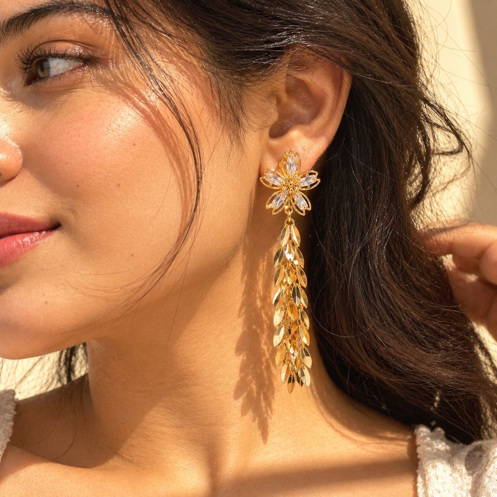 Golden Floral Cascade Earrings