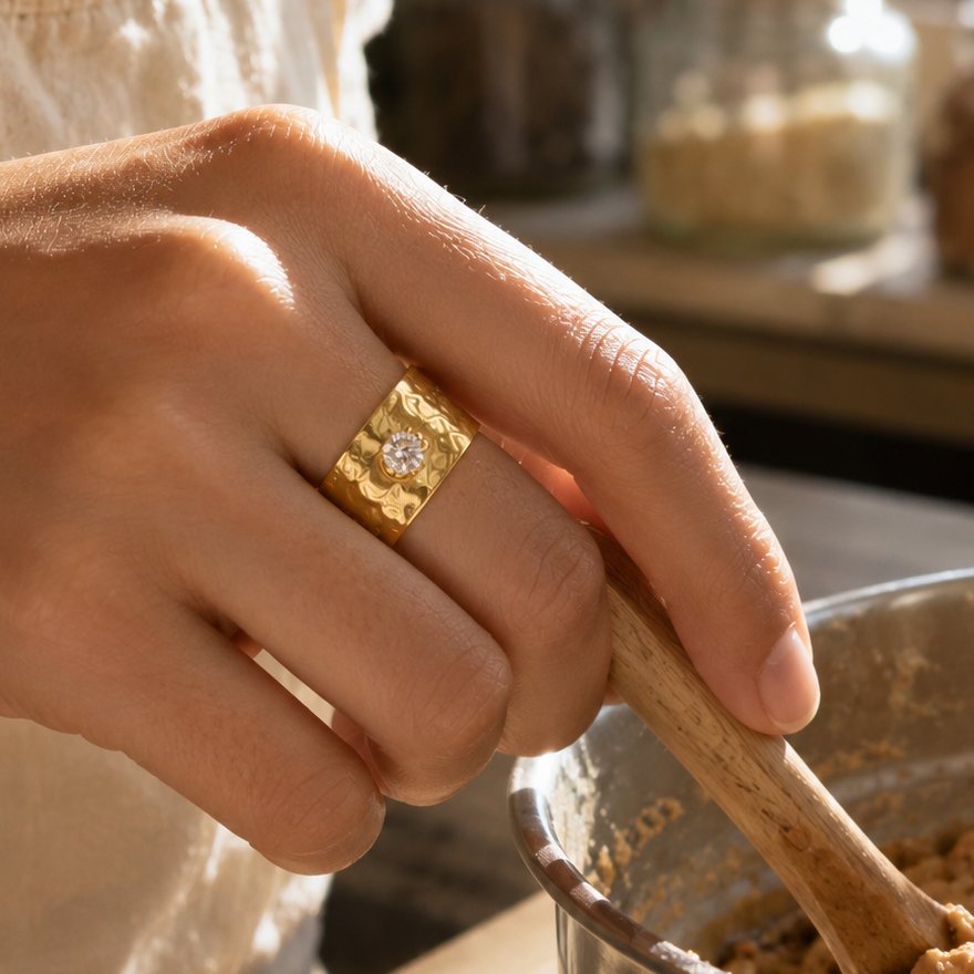 Golden Textured Gem Cuff