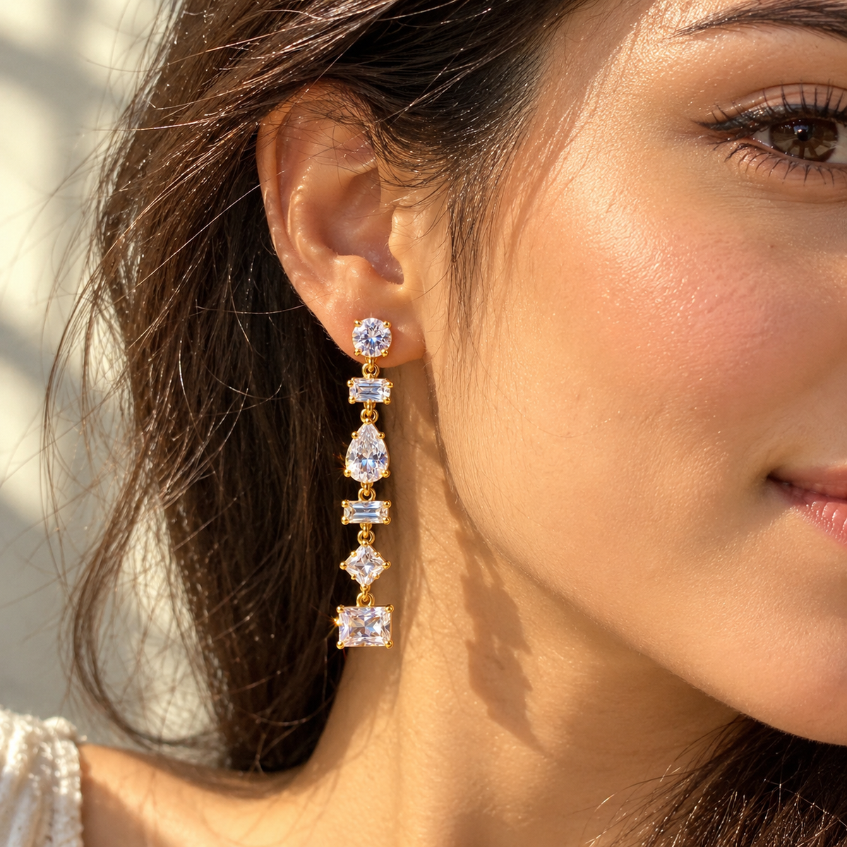 Crystal Geometric Drop Earrings