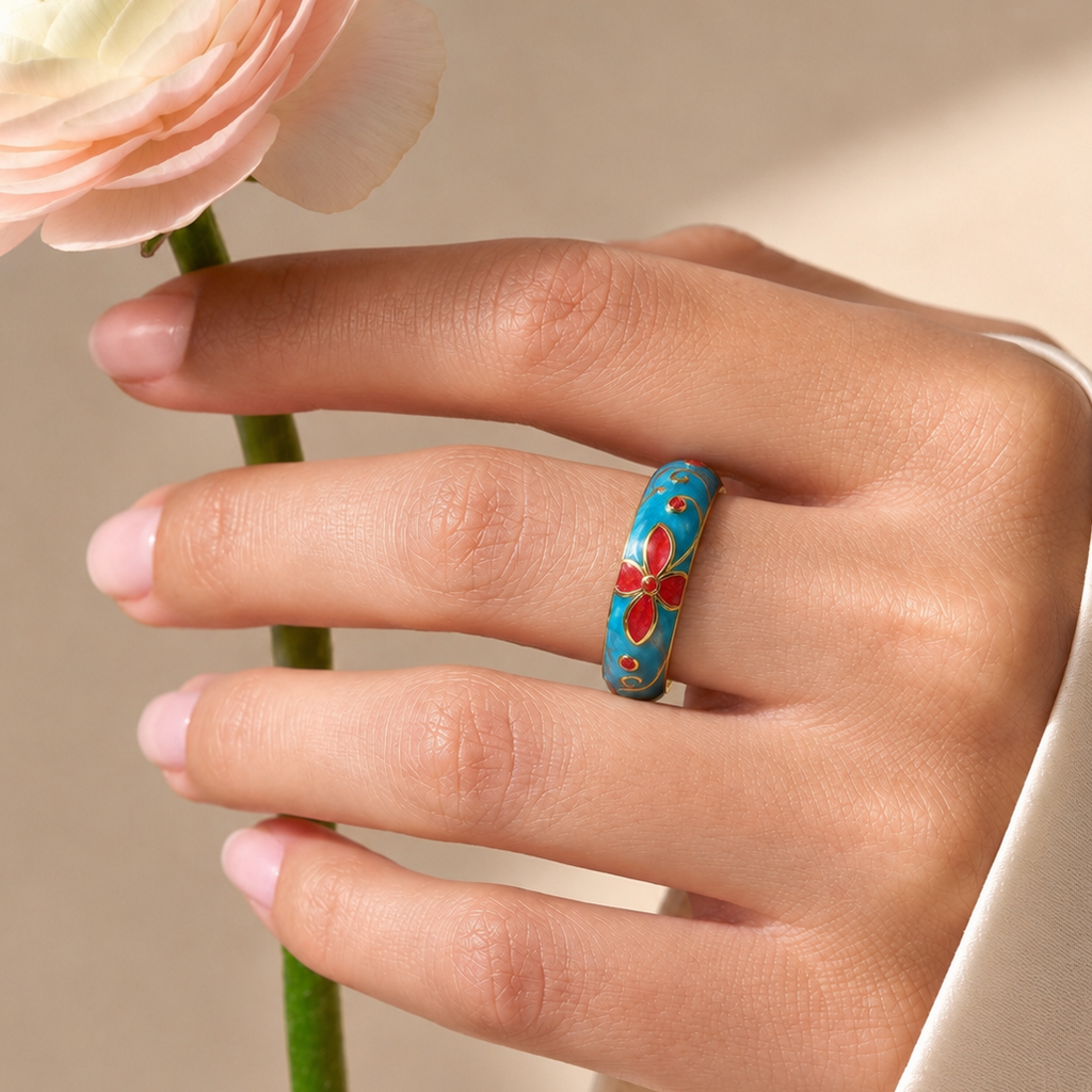 Blue Floral Enamel Ring