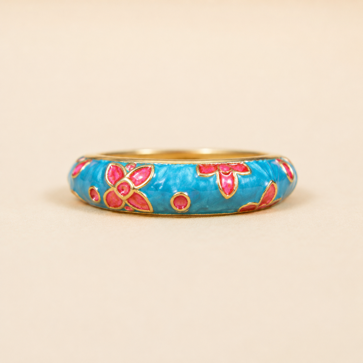 Blue Floral Enamel Ring