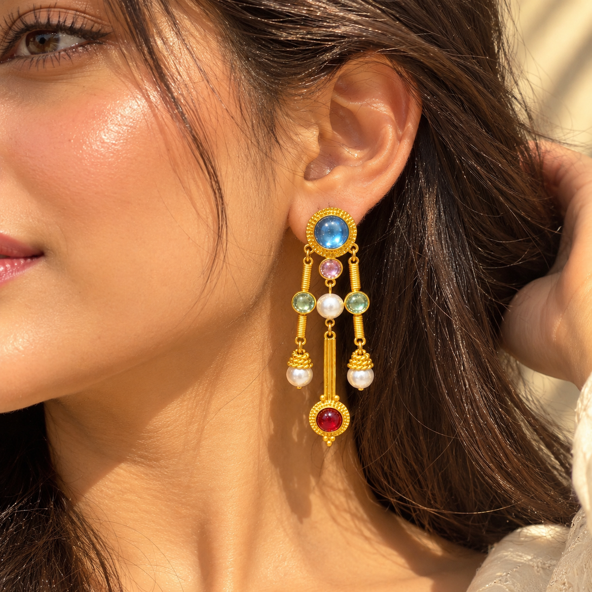 Celestial Gemstone Drop Earrings