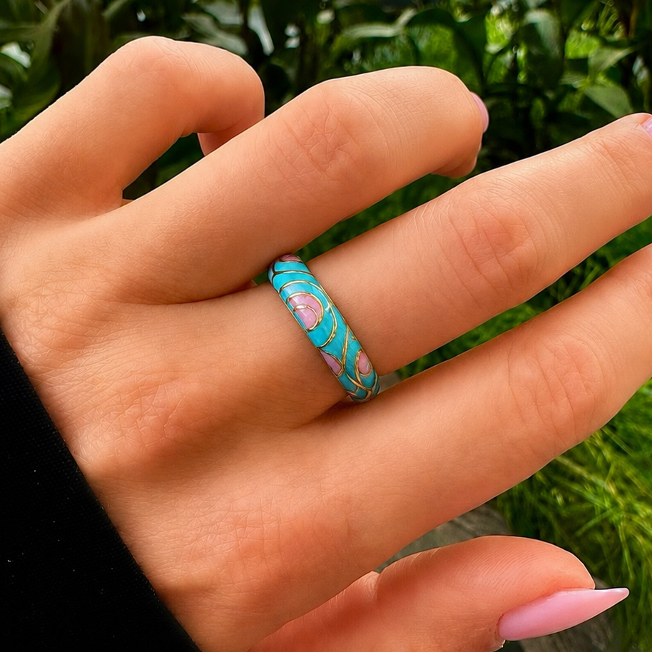 Blue Floral Enamel Ring