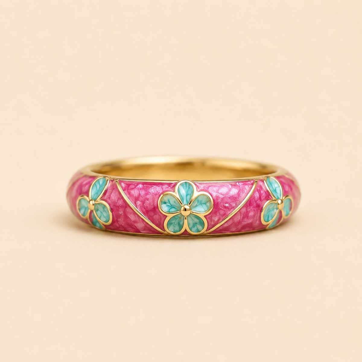 Pink Floral Enamel Ring