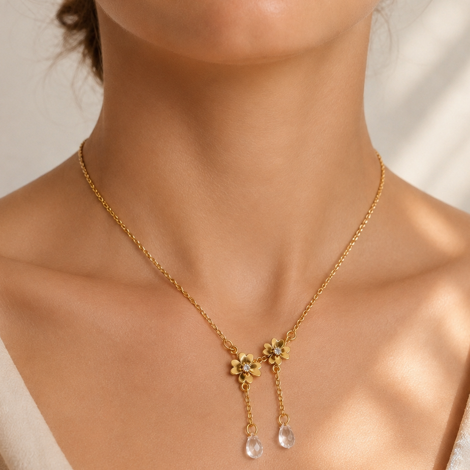 Golden Petal Drop Necklace