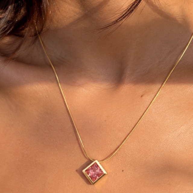 Pink Gem Square Necklace